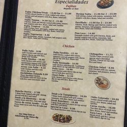 El Rancho - Menu