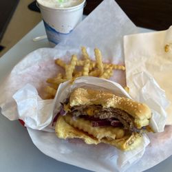 Bonanza Drive-Up - Double Cheeseburger with Fries and medium Vanilla Shake!