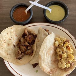Carnita tacos & bacon, egg, potato & cheese taco Carnita tacos & bacon, egg, potato & cheese taco