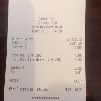 Benedict's Restaurant - $4.50 for one biscuit w gravy. - New American Near Me - Dunedin, Florida