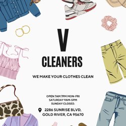 V Cleaners - Open times logo and location