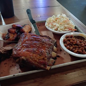 The Pedalin' Pig-Boone - This was the three meat platter with brisket fried pork belly and ribs with beans and coleslaw as a side. - Barbeque Near Me - Boone, North Carolina The Pedalin' Pig-Boone - This was the three meat platter with brisket fried pork belly and ribs with beans and coleslaw as a side. - Barbeque Near Me - Boone, North Carolina
