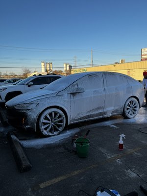 Tesla Model X Full Detail Hand Wash - This Tesla Model X needed a good wash , so I did a full detail hand wash and interior detail as well. A full exterior snow foam wash was very necessary, did a very careful hand wash because the car has a matte wrap which makes it vulnerable for scratches. Also did a deep wheel cleaning and restored the calipers. Car came out brand new !! Tesla Model X Full Detail Hand Wash - This Tesla Model X needed a good wash , so I did a full detail hand wash and interior detail as well. A full exterior snow foam wash was very necessary, did a very careful hand wash because the car has a matte wrap which makes it vulnerable for scratches. Also did a deep wheel cleaning and restored the calipers. Car came out brand new !!