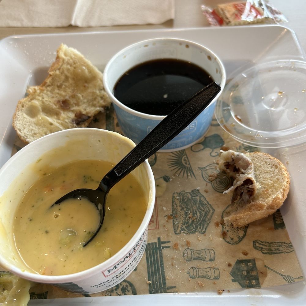 Cold broccoli cheddar soup and unbeatable bread. Cold broccoli cheddar soup and unbeatable bread.