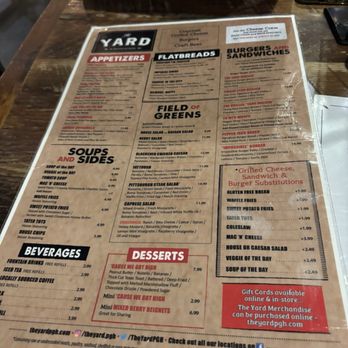 The Yard - Menu - New American Near Me - Pittsburgh, Pennsylvania