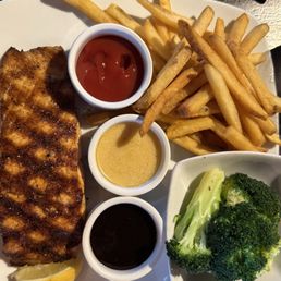 Grilled Salmon with Fries and Broccoli