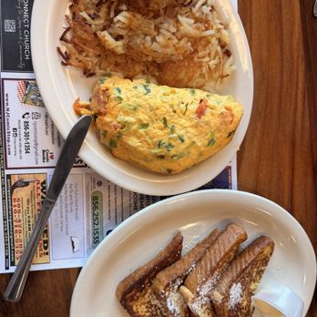 Hightstown Diner - Chorizo Omelette, home fries, buttered sourdough bread and French toast. - Diners Near Me - Hightstown, New Jersey Hightstown Diner - Chorizo Omelette, home fries, buttered sourdough bread and French toast. - Diners Near Me - Hightstown, New Jersey