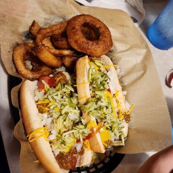 Grand Coney - Loaded hot dog and onion rings. - American Near Me - Grand Rapids, Michigan Grand Coney - Loaded hot dog and onion rings. - American Near Me - Grand Rapids, Michigan