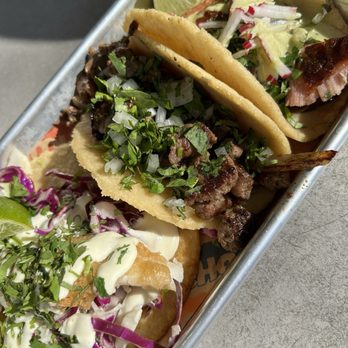 Muchacho - Baja fish, carne asada, and pork belly taco - Tacos Near Me - Atlanta, Georgia