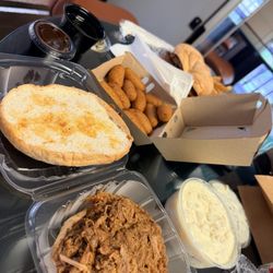 Smokehouse BBQ Shack - Pork and brisket with hush puppies and honey!