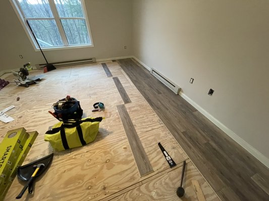 Flooring installation! - Placing new floors in a master bedroom in Deep Creek for our client’s vacation home! Flooring installation! - Placing new floors in a master bedroom in Deep Creek for our client’s vacation home!