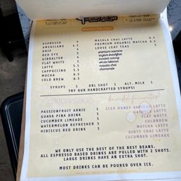Menu as of April 2026