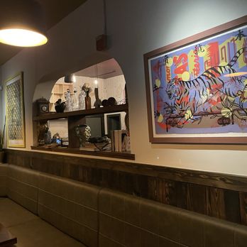 Seven Bar - Peter Mars artwork at Seven Bar in the dining room. - Bars Near Me - Santa Barbara, California