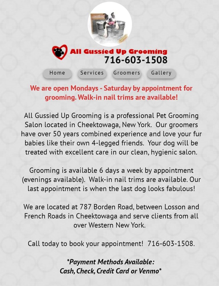 ALL GUSSIED UP GROOMING 787 Borden Rd, Cheektowaga, New York Pet