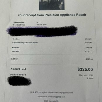 Precision Appliance Repair - Paid for parts that he never installed. - Appliances & Repair Near Me Precision Appliance Repair - Paid for parts that he never installed. - Appliances & Repair Near Me
