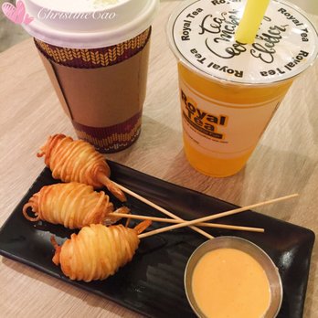 Royal Tea - Potato shrimp  Matcha milktea latte  Passion fruit green tea w/ passion fruit popping boba - Coffee & Tea Near Me - Arlington, Texas
