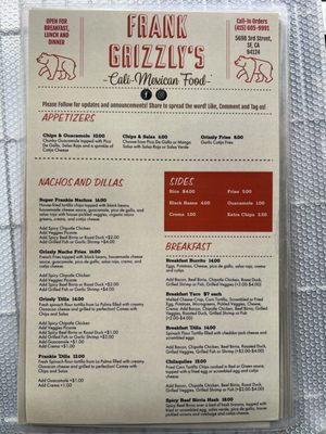Menu photo 1 Frank Grizzly’s San Francisco, CA Menu photo 1 Frank Grizzly’s San Francisco, CA
