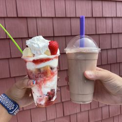 Cowlick's Creamery - Strawberry shortcake sundae and chocolate shake