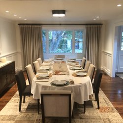 Chef Thomas Owen - Full in home table setting for 10 person 4-course tasting menu with wine pairing.