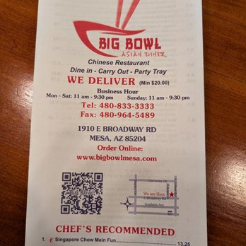 Big Bowl Restaurant - Menu page 1 of 6... 8/14/2024 - Chinese Near Me - Mesa, Arizona