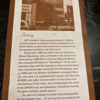 S&P - History - Sandwiches Near Me - New York, New York