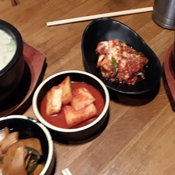 Jin Cook - beeth broth $12.95 (left)...pork/chicken broth $12.95 (right)...3 banchan - Korean Near Me - Glendale, California