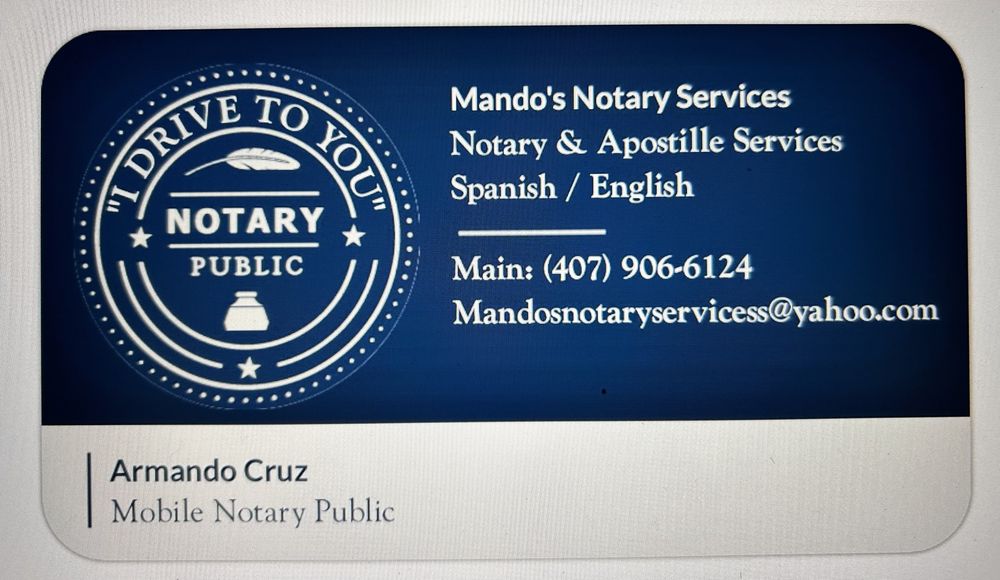 MANDO’S NOTARY SERVICES Updated May 2024 Request a Quote Orlando