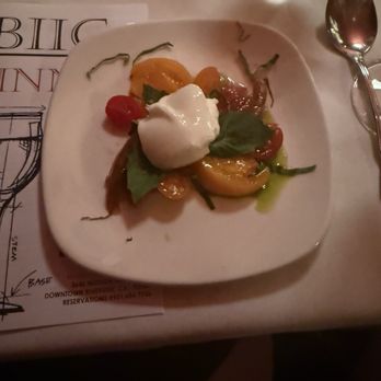 Marios Place - Amuse. Caprese of local butrata and local heirloom tomatoes. - Italian Near Me - Riverside, California