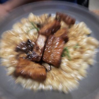 Warehouse 72 - Psychedelic photo of the MAC & CHEESE WITH MAPLE GLAZED PORK BELLY - New American Near Me - Houston, Texas
