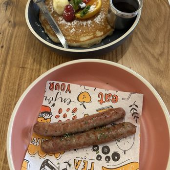 Sunny Side Breakfast - lemon ricotta pancakes, side of sausage - Breakfast & Brunch Near Me - Sacramento, California