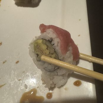Shu's Sushi Bar & Grill - Red Dragon (tuna over crab $19). The tuna was very thin. - Sushi Bars Near Me - Oswego, Illinois Shu's Sushi Bar & Grill - Red Dragon (tuna over crab $19). The tuna was very thin. - Sushi Bars Near Me - Oswego, Illinois