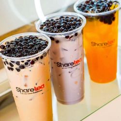 Sharetea - Thai Milk Tea, Taro Milk Tea, Mango Fruit Tea with Boba (left to right)