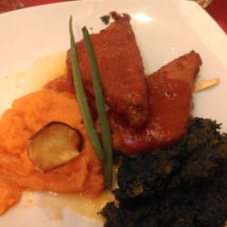 Trianon - Milanesas de muzzarella con puré de calabaza y espinaca. Una excelente y barata opción liviana.