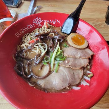 Blossom Ramen - Black Hanasaku Ramen. Noodles and flavor were very good, would highly recommend. - Ramen Near Me - El Segundo, California Blossom Ramen - Black Hanasaku Ramen. Noodles and flavor were very good, would highly recommend. - Ramen Near Me - El Segundo, California