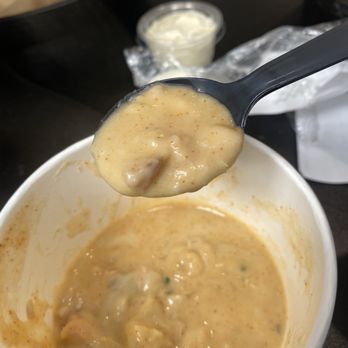 Crazy Fish Grill Express - Clam chowder with Tapatio sauce  They suggested it and I'm glad I tried it ! - Fish & Chips Near Me - San Pedro, California