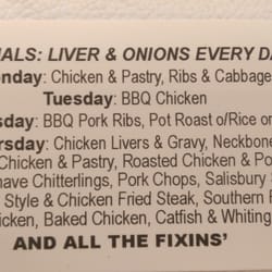 Mittie's Kitchen Country & Jamaican Food - Hilda's biz card of Jan.2016, side2, with daily specials.