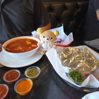 Tacos Tijuana Mexican Grill - Daddy's Posole with all the fixings! That's a lot of delicious food! #tacostijuana #wildomar #rilakkuma #mortimerthebear #mexican - Mexican Near Me - Wildomar, California