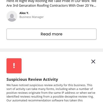 Rightway Roofing - Yelps warning about the companies suspicious activity. - Roofing Near Me - Covina, California