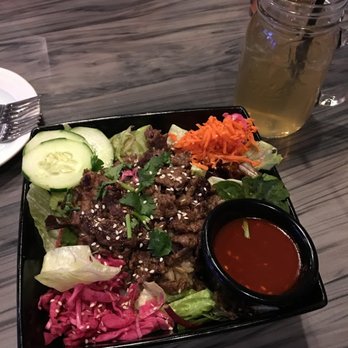 Tiger + Lily - Kalbi beef bowl with K-Town sauce and Chengdu Ginger Tea. YUM. - Asian Fusion Near Me - Columbus, Ohio
