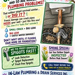 In-Law Plumbing & Drain Services - Spring into action before leaks spring on you!
402-709-7059
inlawplumbing.com