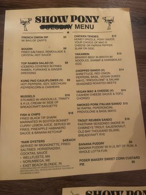 Menu photo 2 Show Pony Roanoke, VA Menu photo 2 Show Pony Roanoke, VA