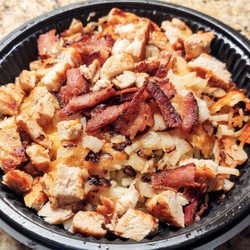 Waffle House - Chicken cheese bowl plus BACON onion & shrooms. This is the BEST combo I've order from WH in a long time. She's a keeper!