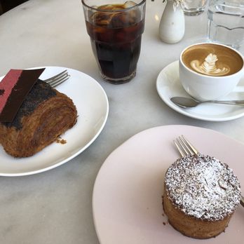 Lost Larson Bakery - Rhubarb croissant, Lingonberry almond cake with cappuccino and cold brew - Coffee & Tea Near Me - Chicago, Illinois
