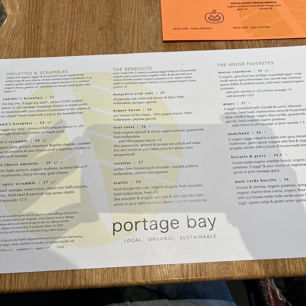 Their menu as of October 29th, 2022