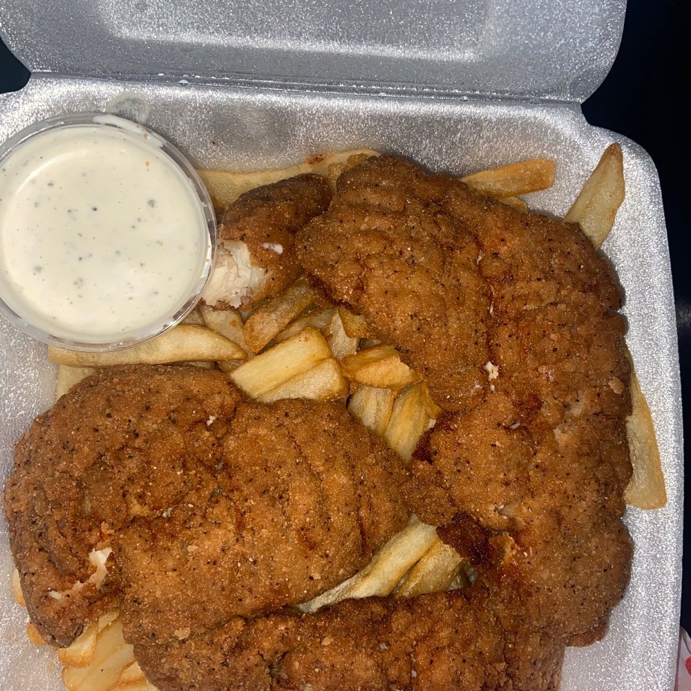 Chicken Strips and seasoned French Fries