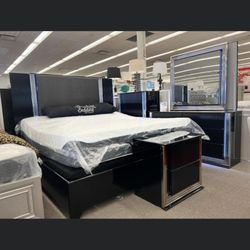 Marco Furniture - Bedroom set, bed, nightstand, glam, mattress