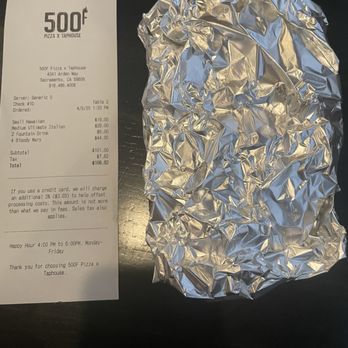 500F Pizza x Taphouse - Receipt and the "box" we requested - Pizza Near Me - Sacramento, California 500F Pizza x Taphouse - Receipt and the "box" we requested - Pizza Near Me - Sacramento, California