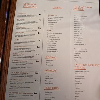 Valsos Table and Bar - Drink Menu - Italian Near Me - Lynn, Massachusetts