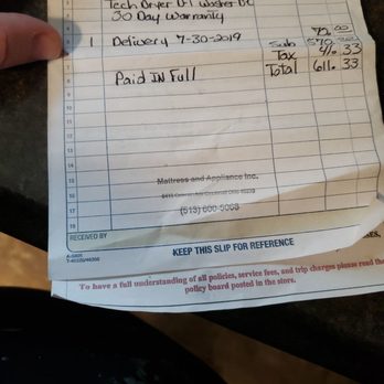 Mattress and Appliance - Receipt of original purchase. - Appliances Near Me - Fairfield, Ohio