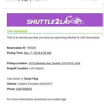 Shuttle2LAX - Confirmation email that i received a day before - Airport Shuttles Near Me - Los Angeles, California Shuttle2LAX - Confirmation email that i received a day before - Airport Shuttles Near Me - Los Angeles, California